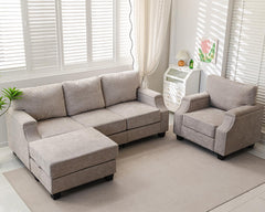 85" Sectional Couches with Storage Ottoman,L Shaped Couch with Armrest Organizer,3-Seater Sofa,Thick Cushions,Small Sofas for Living Room,Bedroom,Apartment,Chenille,Green