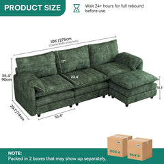 108" Modular Sectional Sofa with Movable Ottoman, Modern L Shaped Couch with Pillow-Armrest, Velvet 4 Deep Seat Cloud Couch for Living Room Apartment Office, Green