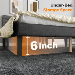 Platform Bed Frame Queen Size with Linen Fabric Headboard,Modern Panel Low Profile Bed with Upholstered & Sturdy Slats Support for Bedroom, Mattress Foundation, Dark Gray