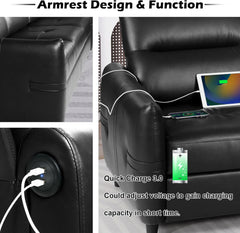 85” Black Faux Leather Couch with USB, 3 Seater Sofa Couches for Living Room, Large Mid Century Modern Office Apartment Couch (Black)