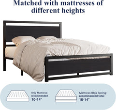 Queen Bed Frame with Headboard, Heavy Duty Metal Platform Base with Strong Support, underneath Storage Space, Stable Mattress Foundation, No Box Spring Needed, Black