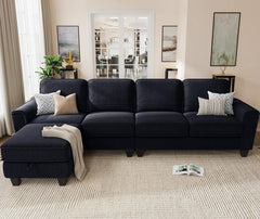 Sectional Sofa Couch for Living Room, 106 Inches L Shaped Couch with Storage, 5 Seater Corduroy Home Sofas, Modern Couches with Chaise for Apartment, Sofas Para Sala, Dark Blue