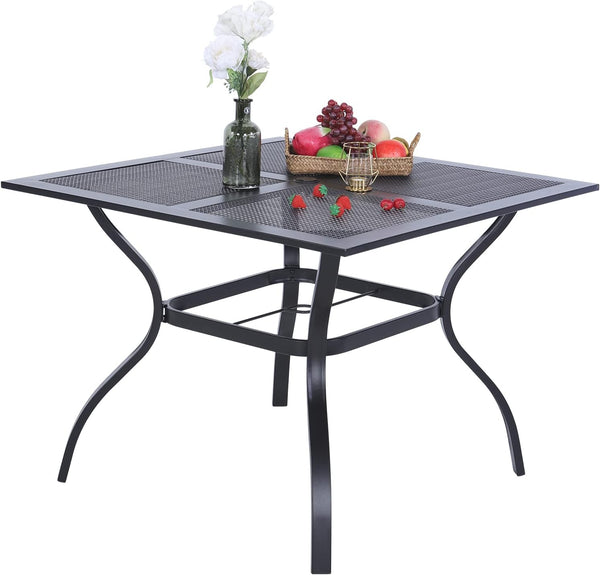 37 Inch Outdoor Dining Table Metal Steel Mesh Patio Dining Table Umbrella Table with 1.57" Umbrella Hole (Mesh)