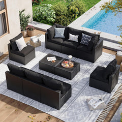 7 Piece Patio Furniture Set Wicker Rattan Patio Sectional Sofa Set Outdoor Seating Furniture with Thickened Cushion, Grey