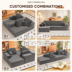 108" Modular Sectional Sofa with L-Shaped Chaise, Upholstered Cloud Couch with Deep Seat, No Assembly Required for Living Room or Bedroom (Grey Corduroy)