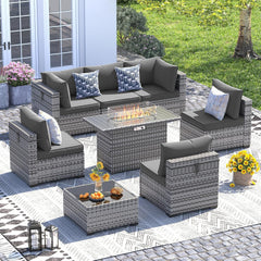Patio Furniture Set, 8 Inch Armrest Outdoor Sectional Sofa, 6 Piece Wicker Outdoor Furniture Conversation Sets with Waterproof Cover and Coffee Table for Backyard Deck(Brown/Dark Grey)