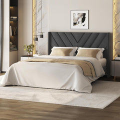 Queen Bed Frame Upholstered Platform Bed with Wing Side/Wooden Slat Support/Tufted Headboard with Wing Side/Mattress Foundation/No Box Spring Needed,Beige Queen Bed