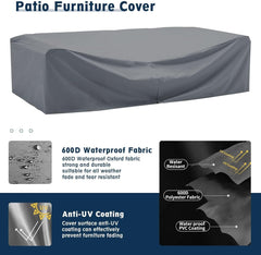 Patio Furniture Sets, 7 Pieces Outdoor Rattan Sectional Sofa Set with Glass Table and Cushions, Wicker Patio Conversation Set for Outdoor Indoor Backyard Lawn Garden Porch (Grey)