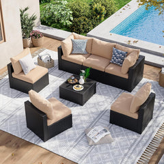 7 Piece Patio Furniture Set Wicker Rattan Patio Sectional Sofa Set Outdoor Seating Furniture with Thickened Cushion, Grey