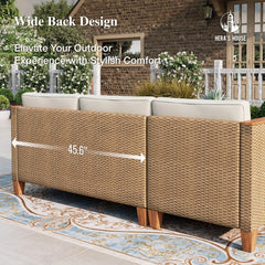 Small Patio Furniture Set, All Weather 3 Pieces Wicker Outdoor Sectional Set,Yellow Rattan Conversation Set with Lounge Sofa and Coffee Table for Lawn, Garden