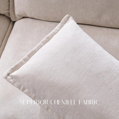 88.98" Modern U-Shaped Sectional Sofa with Ottoman and Storage, Chenille 3-Seater Couch with Deep Seat and Pillows for Living Room and Bedroom, Beige White