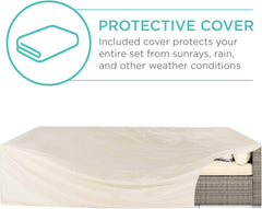 7-Piece Modular Outdoor Sectional Wicker Patio Conversation Set W/ 2 Pillows, Coffee Table, Cover Included - Gray/Cream