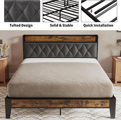 Full Size Bed Frame, Storage Headboard with Outlets, Easy to Install, Sturdy and Stable, No Noise, No Box Springs Needed - Perfect for a Good Night'S Sleep
