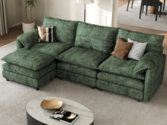 108" Modular Sectional Sofa with Movable Ottoman, Modern L Shaped Couch with Pillow-Armrest, Velvet 4 Deep Seat Cloud Couch for Living Room Apartment Office, Green
