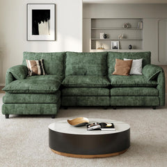 108" Modular Sectional Sofa with Movable Ottoman, Modern L Shaped Couch with Pillow-Armrest, Velvet 4 Deep Seat Cloud Couch for Living Room Apartment Office, Green