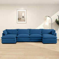 Oversized Modular Sectional Sofa with Movable Ottoman, 112 Inch 4 Seat Modern Corduroy Sofa Set, Convertible L Shaped Couch for Living Room and Office, Beige