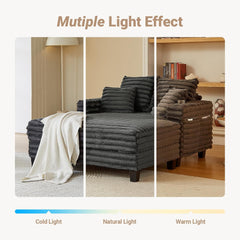 Chaise Lounge Chair Indoor, 64" Oversized Sleeper Chair with Wood Frame, Upholstered Sofa Bed for Living Room, Movie Room, Bedroom with 4 Storage Pockets& 2 Cup Holders(Corduroy, Grey)