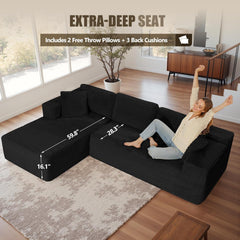 108" Cloud Sectional Couch Sofa with L-Shape Chaise, Modern Modular Sofa Couch with Deep Seat, Upholstered Couches for Living Room Bedroom, No Assembly Required (Black)