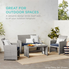 4-Piece Outdoor Wicker Patio Conversation Furniture Set for Backyard W/Coffee Table, Seat Cushions - Gray/Cream