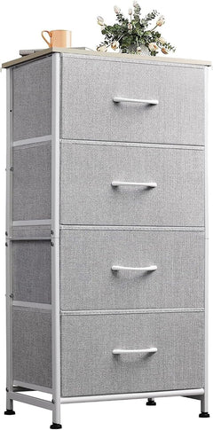 Dresser with 4 Drawers, Fabric Storage Tower, Organizer Unit for Bedroom, Hallway, Entryway, Closets, Sturdy Steel Frame, Wood Top, Easy Pull Handle, Rustic Brown Wood Grain Print