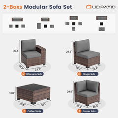 Patio Furniture Set, 8 Inch Armrest Outdoor Sectional Sofa, 6 Piece Wicker Outdoor Furniture Conversation Sets with Waterproof Cover and Coffee Table for Backyard Deck(Brown/Dark Grey)