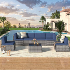 Outdoor Sectional Furniture Chair Set with Cushions and Coffee Table,Patio PE Rattan Wicker Sofa, 7 Piece