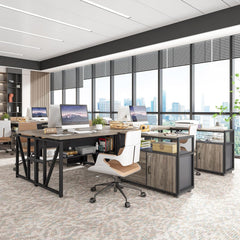 L Shaped Desk with Drawer Cabinet, 55" Executive Computer Desk and Lateral File Cabinet, 2 Piece Home Office Furniture with Drawers for Hanging File, Doors with Locks (Gray, 55 Inches)