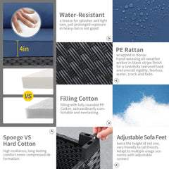 Outdoor Furniture Outdoor Couch Patio Furniture 3-Seat Sofa Deep Seat Hight Backrest with Waterproof Cover and Anti-Slip Cushions, Navy Blue