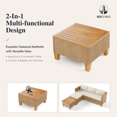 Small Patio Furniture Set, All Weather 3 Pieces Wicker Outdoor Sectional Set,Yellow Rattan Conversation Set with Lounge Sofa and Coffee Table for Lawn, Garden