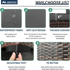 Patio Furniture Sets, 7 Pieces Outdoor Rattan Sectional Sofa Set with Glass Table and Cushions, Wicker Patio Conversation Set for Outdoor Indoor Backyard Lawn Garden Porch (Grey)