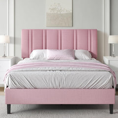 Queen Size Bed with Headboard and Storage, Queen Upholstered Platform Beds with Wooden Slats Support, Fabric Bed Frame, No Box Spring Required, Easy Assembly, Blue