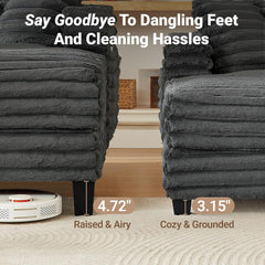 Chaise Lounge Chair Indoor, 64" Oversized Sleeper Chair with Wood Frame, Upholstered Sofa Bed for Living Room, Movie Room, Bedroom with 4 Storage Pockets& 2 Cup Holders(Corduroy, Grey)