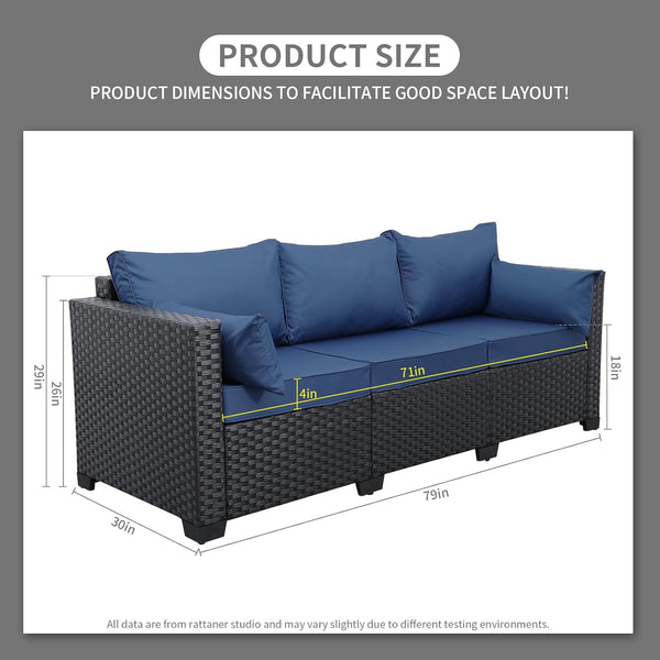Outdoor Furniture Outdoor Couch Patio Furniture 3-Seat Sofa Deep Seat Hight Backrest with Waterproof Cover and Anti-Slip Cushions, Navy Blue