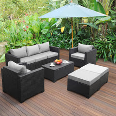 6 Pieces Patio Wicker Furniture Set Outdoor PE Rattan Conversation Couch Sectional Chair Sofa Set with Royal Blue Cushions