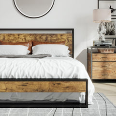 Full Size Bed Frame with Wooden Headboard,Heavy Duty Metal Slats Support Platform,No Box Spring Needed,Rustic Brown