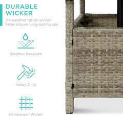 Wicker Side Table with Umbrella Hole, Square PE Rattan Outdoor End Table for Patio, Garden, Poolside, Deck W/Uv-Resistant Frame, Storage Space - Gray