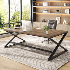 Large Black Computer Desk, 70.8” Long Writing Desk for Home Office, Modern Simple Executive Work Study Desk for Two Person, Wood Double PC Gaming Workstation Computer Table for Bedroom, Black Oak