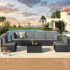 Outdoor Sectional Furniture Chair Set with Cushions and Coffee Table,Patio PE Rattan Wicker Sofa, 7 Piece