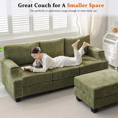 85" Sectional Couches with Storage Ottoman,L Shaped Couch with Armrest Organizer,3-Seater Sofa,Thick Cushions,Small Sofas for Living Room,Bedroom,Apartment,Chenille,Green