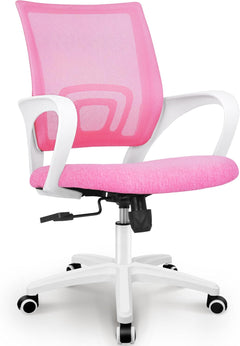 Office Desk Computer Chair Ergonomic Mesh Gaming Mid Back Seat with Comfy Lumbar Support Adjustable Height Swivel for Home Task (Black)