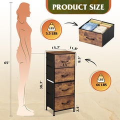 Dresser with 4 Drawers, Fabric Storage Tower, Organizer Unit for Bedroom, Hallway, Entryway, Closets, Sturdy Steel Frame, Wood Top, Easy Pull Handle, Rustic Brown Wood Grain Print