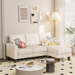 Couch for Small Living Room, 73" Small Sofa with Reversible Ottoman, 3 Seat L-Shaped Sofas, Comfy Couches for Apartment (Linen Fabric, Dark Grey)