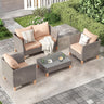 5-Piece Patio Furniture Set, Outdoor Furniture with Coffee Table, Loveseat & 2 Single Chairs, 4-Inch Thickened Cushions with Water/Oil/Stain-Resistant Fabric (Beige Cushion + Gray Wicker)