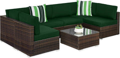 7-Piece Modular Outdoor Sectional Wicker Patio Conversation Set W/ 2 Pillows, Coffee Table, Cover Included - Gray/Cream