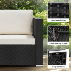 7 Pieces Patio Furniture Set, Outdoor Sectional Sofa PE Rattan Wicker Conversation Set outside Couch with Table and Cushions for Porch Lawn Garden Backyard(Beige+Black)