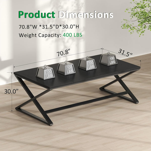 Large Black Computer Desk, 70.8” Long Writing Desk for Home Office, Modern Simple Executive Work Study Desk for Two Person, Wood Double PC Gaming Workstation Computer Table for Bedroom, Black Oak