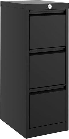 3-Drawer Mobile File Cabinet with Lock Keys | under Desk Lateral Storage Fits Legal Letter A4 | Adjustable Shelf, Easy Assembly Office Home Workspace - Dark Black