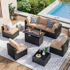 7 Piece Patio Furniture Set Wicker Rattan Patio Sectional Sofa Set Outdoor Seating Furniture with Thickened Cushion, Grey