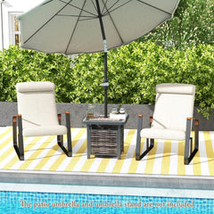 21.5 Inches Outdoor PE Rattan Side Table, All Weather Patio Square End Table with Resin Tabletop, Umbrella Hole, Metal Frame, Outdoor Coffee Table for Garden, Backyard, Balcony, Poolside