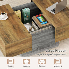 35.4"-52.3" Extendable Farmhouse Coffee Table, Living Room Center Table with Storage, Expandable Wooden Coffee Table for Small Spaces, Coffee Tables for Living Room (1, Brown+Grey)